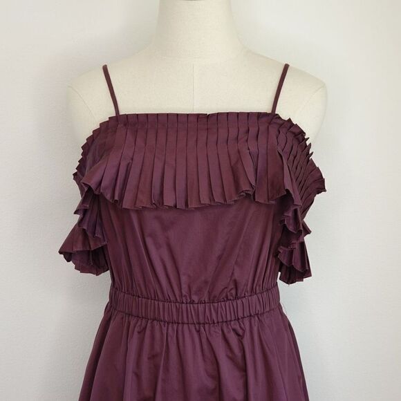 Tibi Burgundy Poplin Off Shoulder Dress Size 2 - Picture 2 of 14